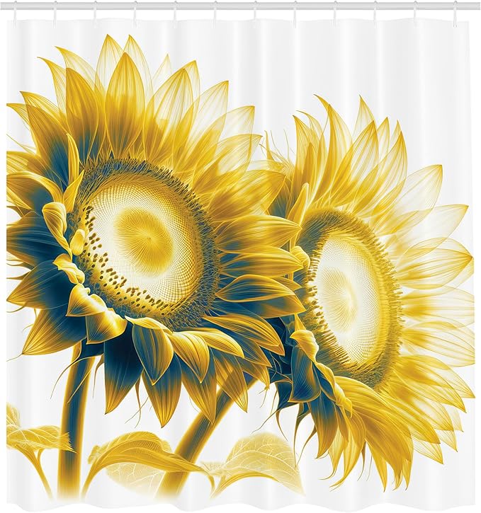 Ambesonne Yellow Shower Curtain, Vintage Countryside Farmhouse Vibe Pair of Sunflowers on Plain Background, Cloth Fabric Bathroom Decor Set with Hooks, 69" W x 70" L, Mustard Dimgray Cream