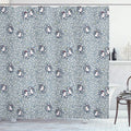 Ambesonne Winter Shower Curtain, Doodle Style Pattern with Bullfinch Birds with Xmas Hats and Snow, Cloth Fabric Bathroom Decor Set with Hooks, 69" W x 84" L, Bluegrey White