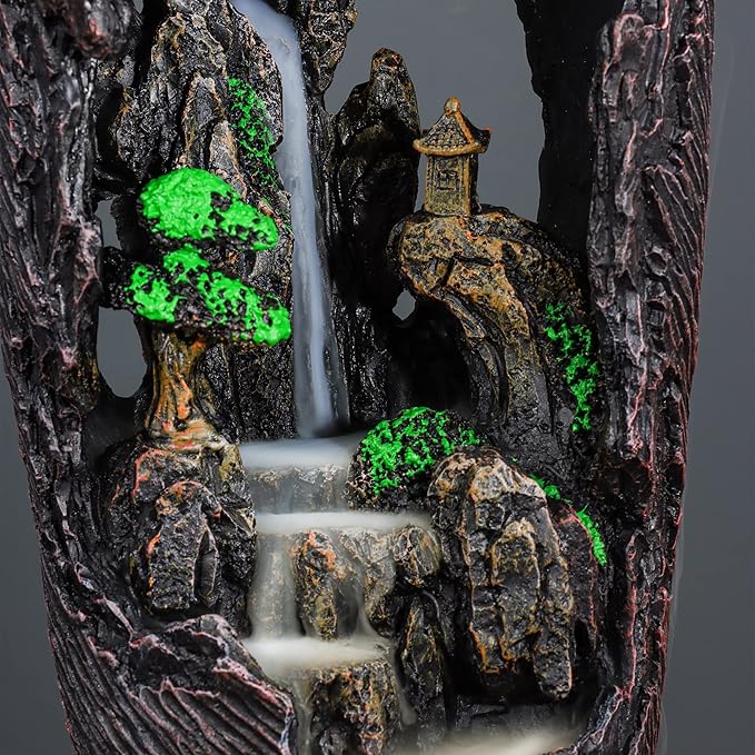 DOBEHOME Mountain Waterfall Incense Burner Backflow Incense Burner Incense Smoke Waterfall with 100 Backflow Incense Cones，Tweezer，Mat (Vase Shape)