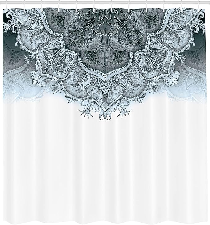 Ambesonne Moroccan Shower Curtain, Floral Art Vintage Style Eastern Architectural Elements Oriental Pattern, Cloth Fabric Bathroom Decor Set with Hooks, 69" W x 70" L, Grey Blue