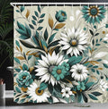 Ambesonne Teal Shower Curtain, Modern Urban Jungle Boho Concept Dancing Daisy with Curving Leaves Huddle, Cloth Fabric Bathroom Decor Set with Hooks, 69" W x 70" L, Sea Green Pale Mustard