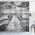 Ambesonne Landscape Shower Curtain, Old Wooden Deck in Storm Waves Sea Dramatic Sky Dark Heavy Clouds Print, Cloth Fabric Bathroom Decor Set with Hooks, 69" W x 70" L, Charcoal White