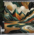 Ambesonne Mid Century Modern Shower Curtain, Groovy Bohemian Details Mountain Scene Cloudy Atmosphere, Cloth Fabric Bathroom Decor Set with Hooks, 69" W x 75" L, Teal Pale Vermilion Pearl