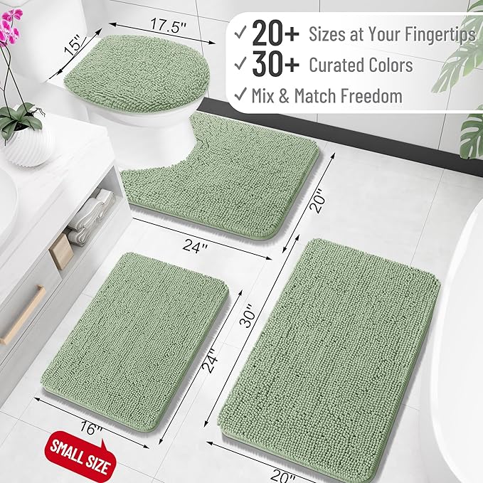 OLANLY Bathroom Rugs 32x20, Extra Soft Absorbent Chenille Bath Rugs, Rubber Backing Quick Dry, Machine Washable Bath Mats for Bathroom Floor, Tub and Shower, Home Decor Accessories, Sage Green