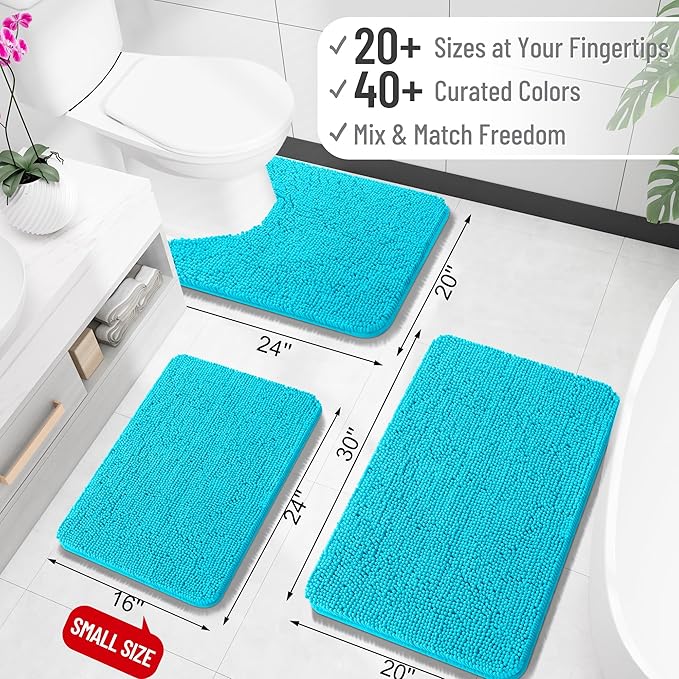 OLANLY Bathroom Runner Rugs 59x20, Soft Absorbent Chenille Bath Rugs, Rubber Backing Quick Dry, Machine Washable Long Bath Mats for Bathroom Floor, Tub and Shower, Home Decor Accessories, Aqua Sky