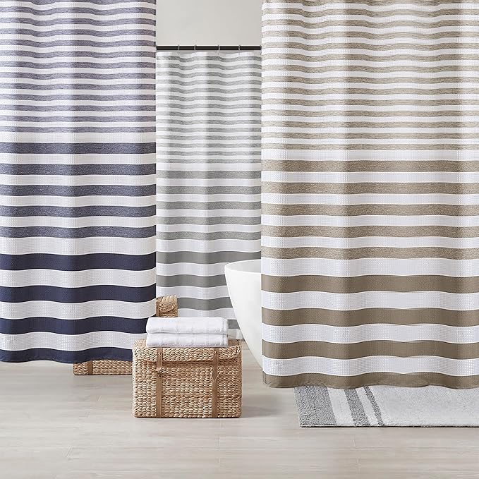 Madison Park Shower Curtain Spa Waffle Weave Wide Shower Curtain for Bathroom 3M Scotchgard Moisture Management, Spa Quality Modern Shower Curtains for Bathroom, Extra Width: 108"x72" Blue Ombre