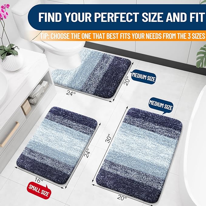 OLANLY Bathroom Runner Rugs Mat 59x20, Extra Soft Absorbent Microfiber Bath Rugs, Rubber Backing, Quick Dry, Washable Long Bath Mats for Bathroom, Tub and Shower, Home Decor Accessories, Airy Blue