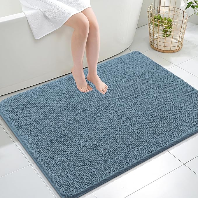 OLANLY Large Bathroom Rugs 40x32, Extra Soft Absorbent Chenille Bath Rugs, Rubber Backing Quick Dry, Machine Washable Bath Mats for Bathroom Floor, Tub and Shower, Home Decor Accessories, Airy Blue