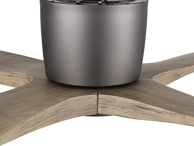 WINGBO 54 Inch Flush Mount DC Ceiling Fan without Lights, 4 Reversible Carved Wood Blades, 6-Speed Noiseless DC Motor, Hugger Ceiling Fan No Lights in Graphite Finish with Gray Blades, ETL Listed