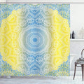 Ambesonne Blue and Yellow Shower Curtain, Ombre Mandala Design Tribal Chinese Esoteric Pattern Mystic Universe Print, Cloth Fabric Bathroom Decor Set with Hooks, 69" W x 84" L, Blue Yellow