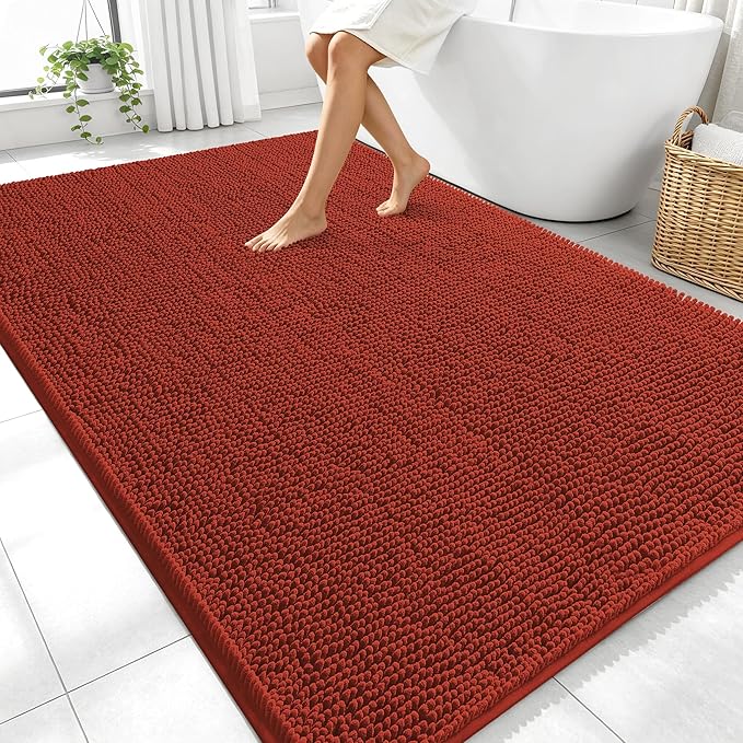 OLANLY Large Bathroom Rugs 70x46, Soft Absorbent Chenille Bath Rugs, Rubber Backing Quick Dry, Machine Washable Bath Mats for Bathroom Floor, Tub and Shower, Home Decor Accessories, Rustic Terracotta