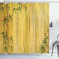 Ambesonne Asian Themed Shower Curtain, Yellow Colored Woodland Background Tree Branches Exotic Scene Peaceful Art, Cloth Fabric Bathroom Decor Set with Hooks, 69" W x 75" L, Fern Green