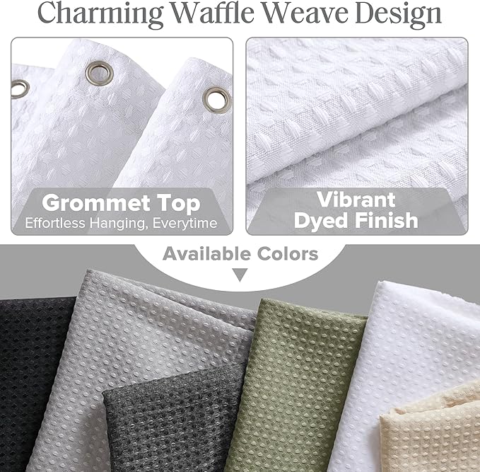 Madison Park Shower Curtain Waffle Weave, Vibrant Dyed, Waffle Shower Curtain 3M Scotchgard Moisture Management, Farmhouse Long Shower Curtains for Bathroom, Long: 72x78 White