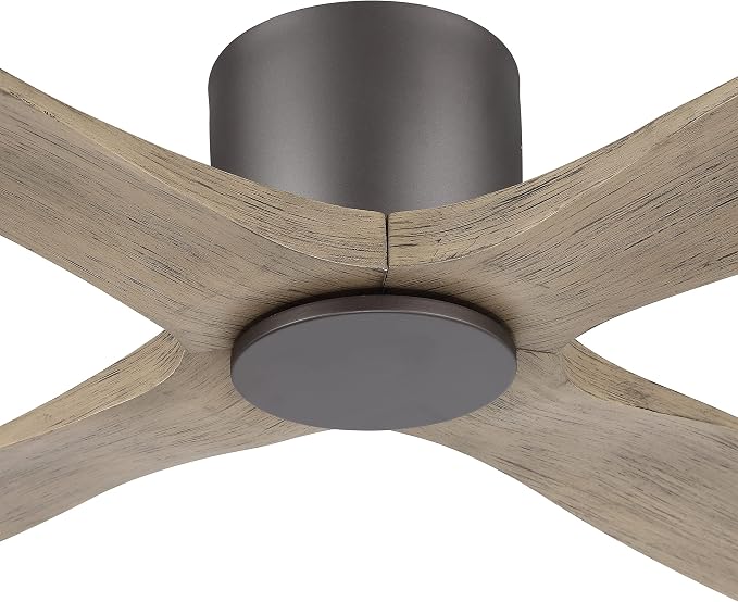 WINGBO 54 Inch Flush Mount DC Ceiling Fan without Lights, 4 Reversible Carved Wood Blades, 6-Speed Noiseless DC Motor, Hugger Ceiling Fan No Lights in Graphite Finish with Gray Blades, ETL Listed