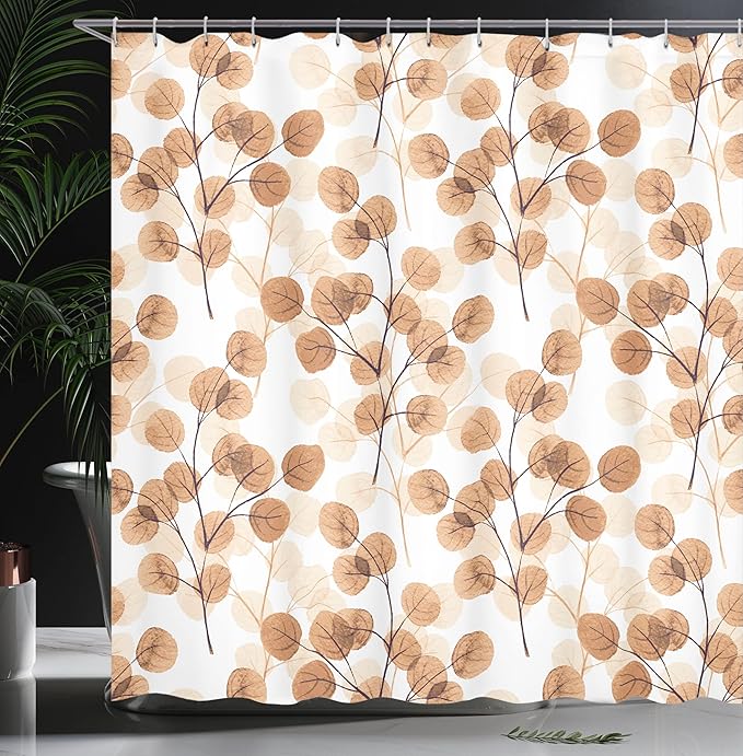 Ambesonne Nature Shower Curtain, Soft Colored Bay Leaf Watercolor Branches Growth Essence Image Print, Cloth Fabric Bathroom Decor Set with Hooks, 69" W x 75" L, Dark Peach