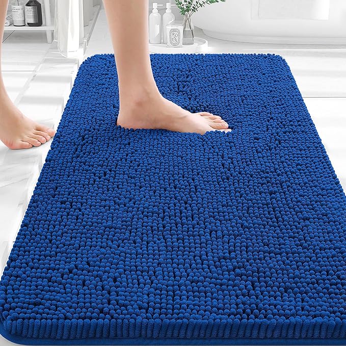 OLANLY Bathroom Rugs 35x24, Extra Soft Absorbent Chenille Bath Rugs, Rubber Backing Quick Dry, Machine Washable Bath Mats for Bathroom Floor, Tub and Shower, Home Decor Accessories, Royal Blue