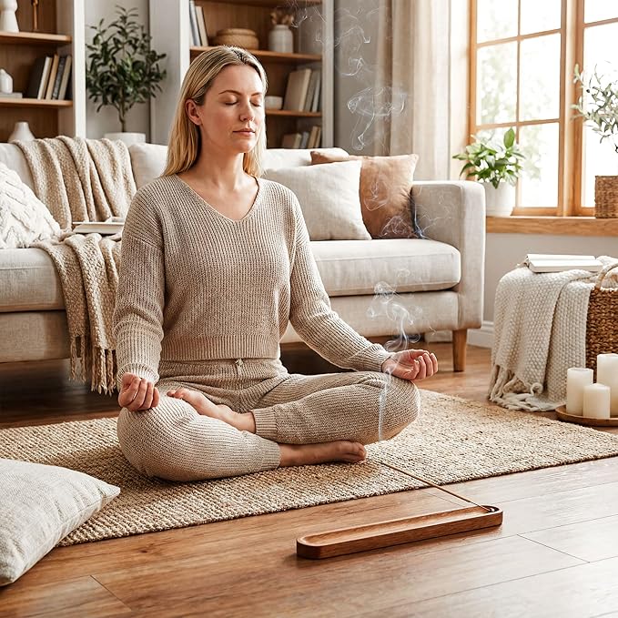 Wooden Incense Holder for Sticks with Ash Catcher,Incense Burner for Meditation Yoga Home Gift