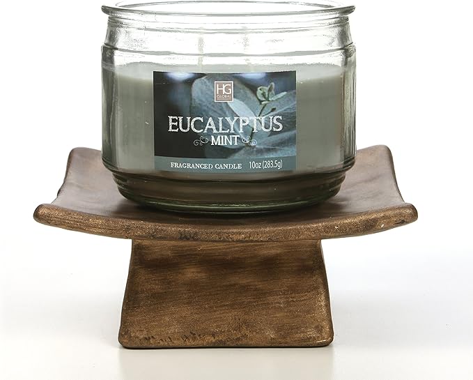 Hosley Square Candle Holder Pedestal with Incense Stick Holder – Decorative Display Stand for Pillar Candles, Small Décor & Meditation Spaces
