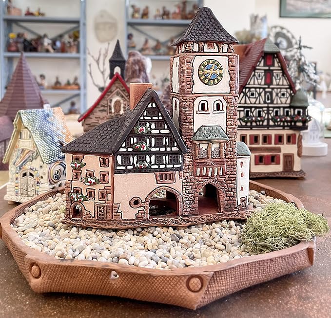 Ceramic Villages and Houses Collection - Collectible Miniature of Historic Schwabentor in Freiburg, Germany - Cone Incense Holder R347