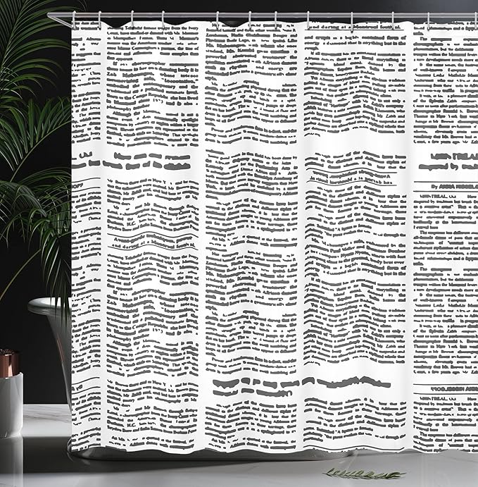 Ambesonne Old Newspaper Shower Curtain, Close up View of Aged Journal Page Headings News Articles Columns, Cloth Fabric Bathroom Decor Set with Hooks, 69" W x 70" L, Charcoal Grey White