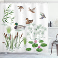 Ambesonne Rubber Duck Shower Curtain, Lake Animals and Plants Lily Flowers Reeds Cane in The Pond Nature Park, Cloth Fabric Bathroom Decor Set with Hooks, 69" W x 70" L, Green White