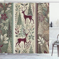 Ambesonne Christmas Shower Curtain, Nordic Nature Style Classic Vintage Trees Flowers Leaves and Deer, Cloth Fabric Bathroom Decor Set with Hooks, 69" W x 75" L, Raspberry and Sage Green