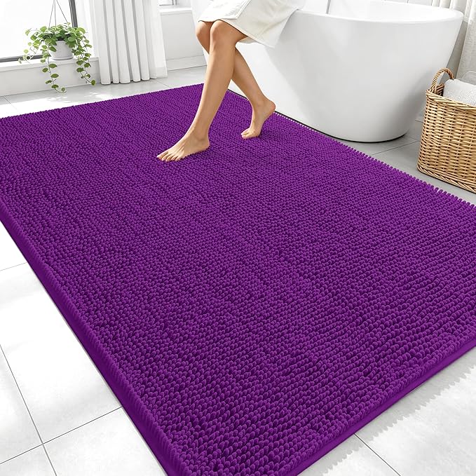 OLANLY Large Bathroom Rugs 70x46, Extra Soft Absorbent Chenille Bath Rugs, Rubber Backing Quick Dry, Machine Washable Bath Mats for Bathroom Floor, Tub and Shower, Home Decor Accessories, Purple