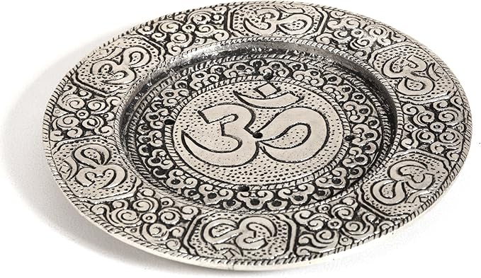 Hosley Tibetan Style Aluminum Incense Sticks Burner for Aromatherapy and Home Ambiance Aged Silver Finish 4.5" Diameter