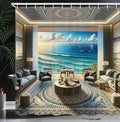 Ambesonne Fantasy Scenery Shower Curtain, Abstract Seascape Ocean Horizon with Oriental Detailed Room, Cloth Fabric Bathroom Decor Set with Hooks, 69" W x 70" L, Coconut Blue and Turquoise