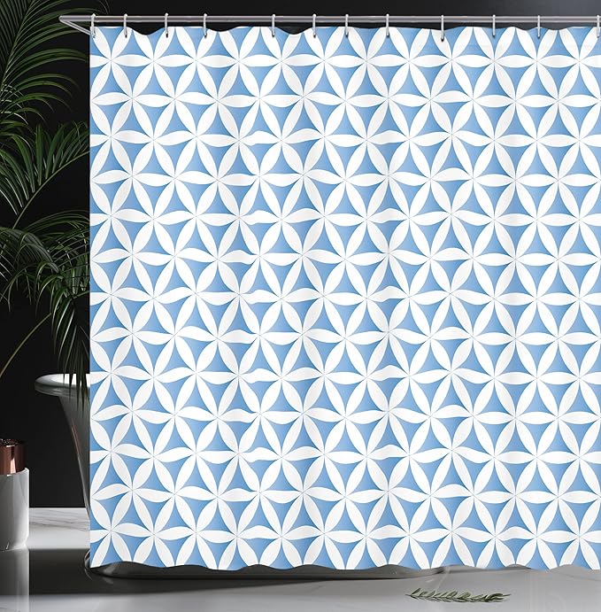 Ambesonne Abstract Shower Curtain, Flower of Life Traditional Alchemy Disc Cosmos Pattern, Cloth Fabric Bathroom Decor Set with Hooks, 69" W x 70" L, Pale White