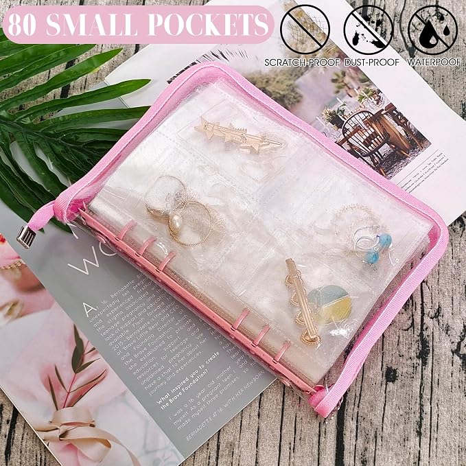 Earring Organizer Case Travel Jewelry Organizer Transparent Jewelry Storage Book for Necklace Bracelet Ring Holder with Small Clear Zippered Pouch