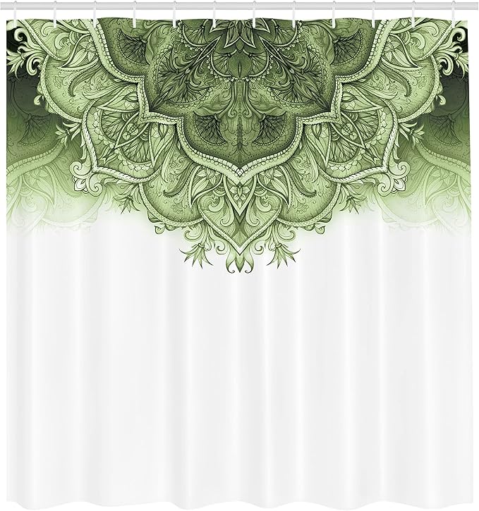Ambesonne Moroccan Shower Curtain, Floral Art Vintage Style Eastern Architectural Elements Oriental Pattern, Cloth Fabric Bathroom Decor Set with Hooks, 69" W x 75" L, Light Green