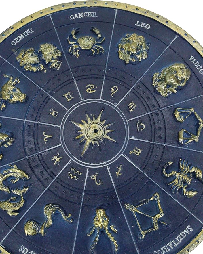 Ebros Gift Blue Ancient Greek Astrological Horoscopes Zodiac Constellations with Sun and Moon Decorative Incense Holder Burner Figurine 6.5" Diameter Home Aromatherapy Accessory