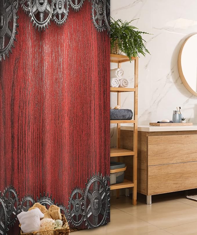 Ambesonne Industrial Stall Shower Curtain, Gear Wheels on The Wooden Background Penal Cogwheel Clockwork Arrangement, Fabric Bathroom Decor Set with Hooks, 36" W x 72" L, Black Dimgrey