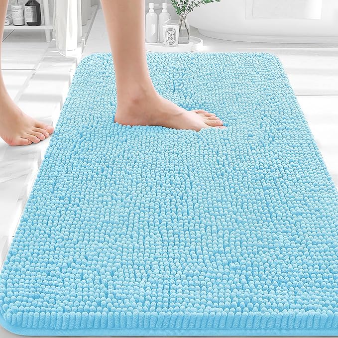 OLANLY Bathroom Rugs 36x24, Extra Soft Absorbent Chenille Bath Rugs, Rubber Backing Quick Dry, Machine Washable Bath Mats for Bathroom Floor, Tub and Shower, Home Decor Accessories, Sky Blue