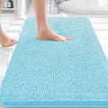 OLANLY Bathroom Rugs 32x20, Extra Soft Absorbent Chenille Bath Rugs, Rubber Backing Quick Dry, Machine Washable Bath Mats for Bathroom Floor, Tub and Shower, Home Decor Accessories, Sky Blue