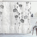 Ambesonne Flower Shower Curtain, Blooming Buds and Hibiscus Flowers with Simple Striped and Crossed Pattern Print, Cloth Fabric Bathroom Decor Set with Hooks, 69" W x 75" L, Ivory Grey