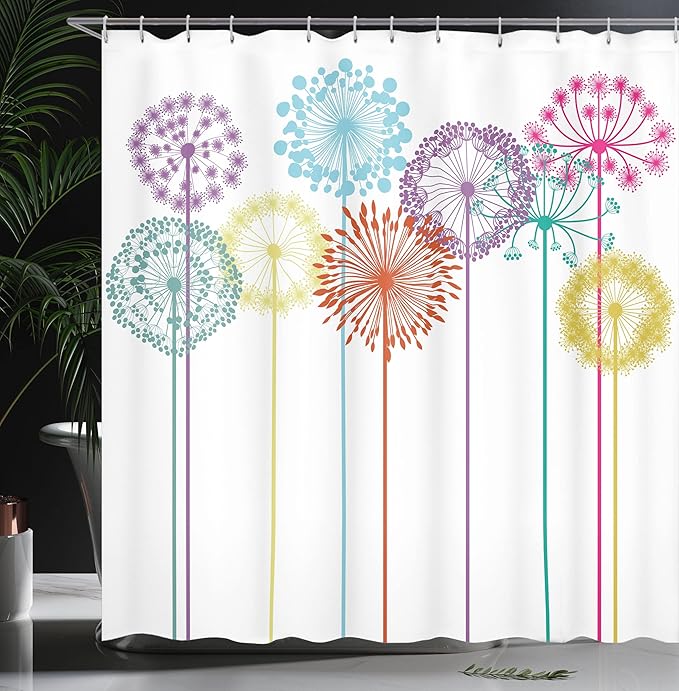 Ambesonne Abstract Shower Curtain, Colorful Modern Motives Spring Art on White Background Illustration Print, Cloth Fabric Bathroom Decor Set with Hooks, 69" W x 75" L, Purple Blue