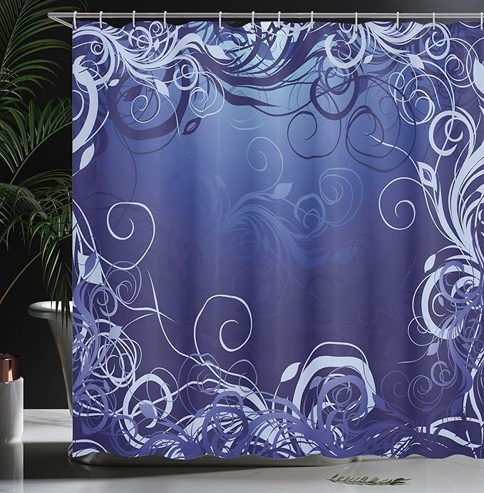 Ambesonne Abstract Shower Curtain, Mystic Forest Floral Swirls Leaves Nature Fading Ombre Effect Illustration, Cloth Fabric Bathroom Decor Set with Hooks, 69" W x 70" L, Blue Violet
