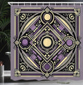 Ambesonne Ethnic Shower Curtain, Diagonal Square with Circles Dramatic and Symmetric Shapes Ornament, Cloth Fabric Bathroom Decor Set with Hooks, 69" W x 84" L, Violet Cream Purple Grey