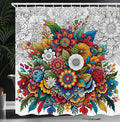 Ambesonne Modern Shower Curtain, Oriental Boho Design Psychedelic Aura Floral Jumble with Outline Details, Cloth Fabric Bathroom Decor Set with Hooks, 69" W x 70" L, White Grey Multicolor