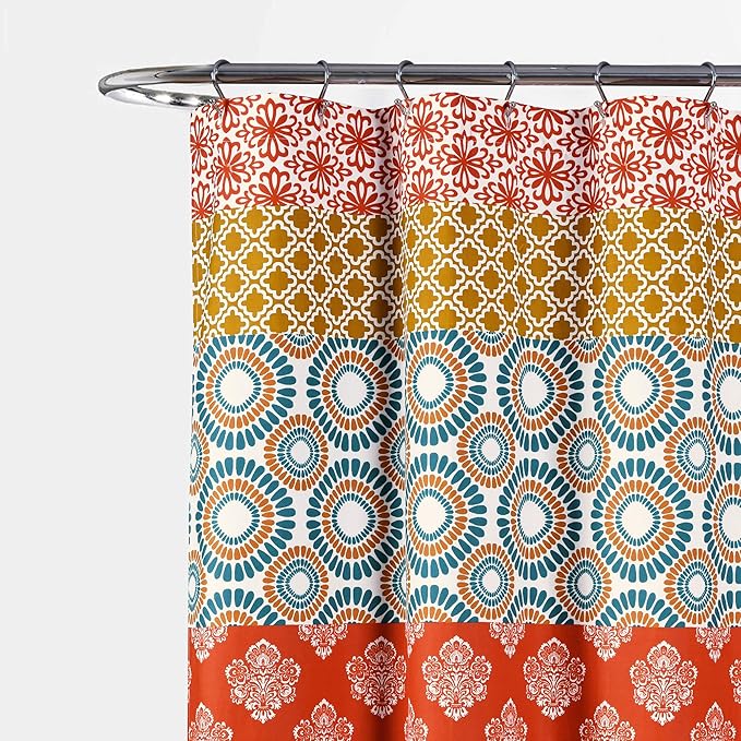 Lush Decor Shower Curtain, Turquoise & Orange | Bohemian Stripe | 72"W x 72"L | Pack of 6