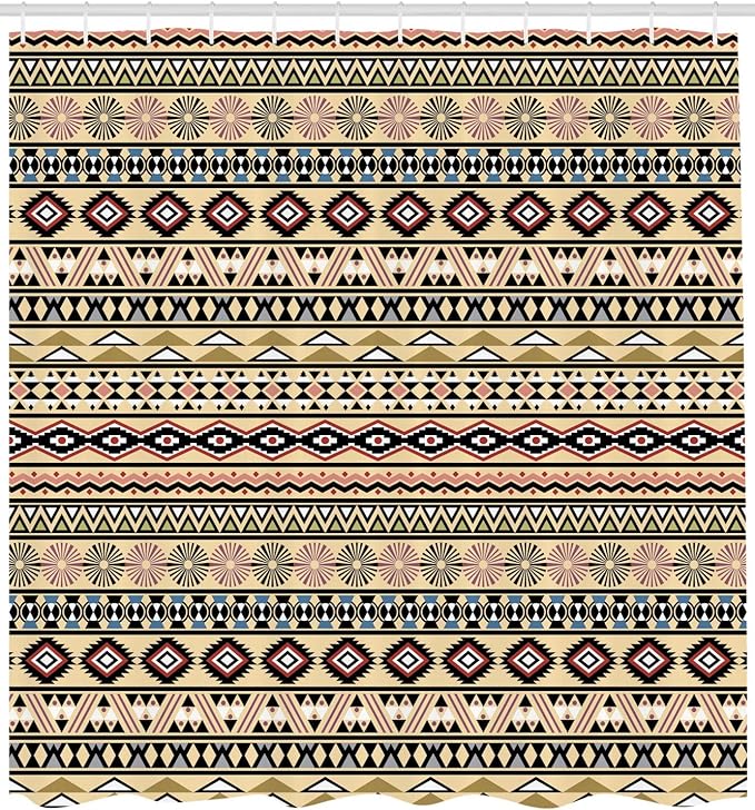 Ambesonne Tribal Shower Curtain, Traditional South American Culture Aztec Tribal Print in Retro Soft Color, Cloth Fabric Bathroom Decor Set with Hooks, 69" W x 70" L, Pastel Cream