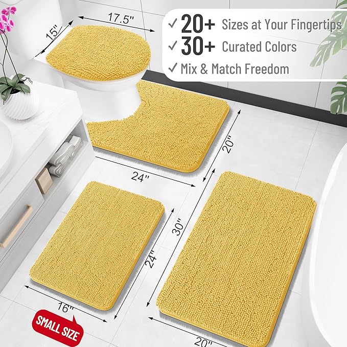 OLANLY Bathroom Rugs 34x21, Extra Soft Absorbent Chenille Bath Rugs, Rubber Backing Quick Dry, Machine Washable Bath Mats for Bathroom Floor, Tub and Shower, Home Decor Accessories, Yellow