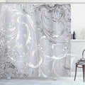 Ambesonne Floral Shower Curtain, Baroque Swirl Branches Curved Flower Leaves Shabby Form Nature Pattern, Cloth Fabric Bathroom Decor Set with Hooks, 69" W x 84" L, Pearl White