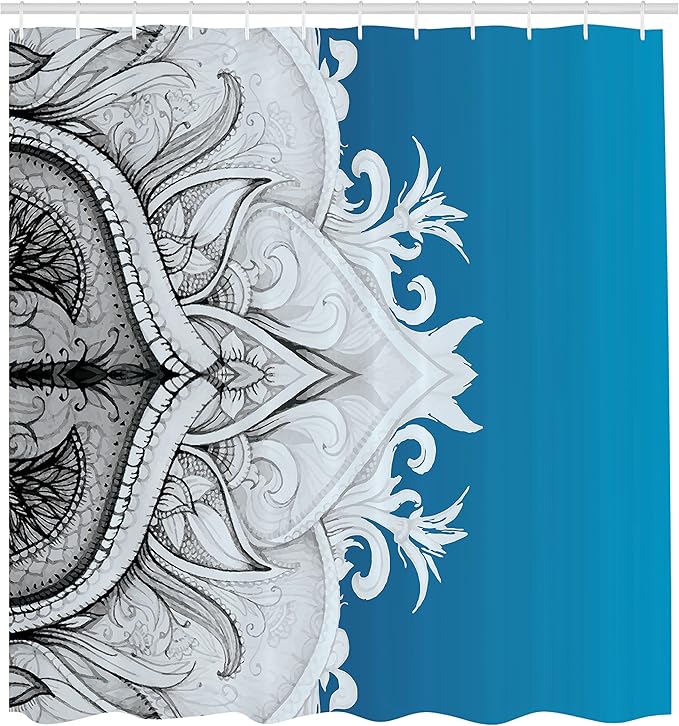 Ambesonne Mandala Shower Curtain, Traditional Ornamental Lace Border Swirled Flower Lines Eastern Folk Artwork, Cloth Fabric Bathroom Decor Set with Hooks, 69" W x 75" L, Blue Dust