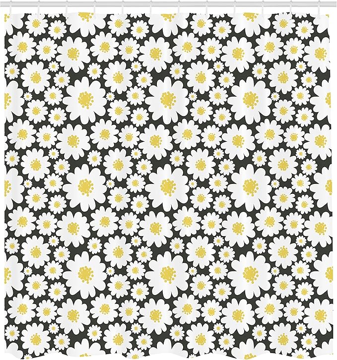 Ambesonne Floral Shower Curtain, Pastel Cartoon Like Flowers Daisies Spring Time Season Artwork Print, Cloth Fabric Bathroom Decor Set with Hooks, 69" W x 70" L, Dark Grey