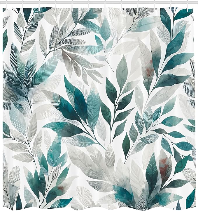 Ambesonne Teal Shower Curtain, Urban Jungle Theme Phantom of Leaves Greenery on Plain Back Dreamy Exotics, Cloth Fabric Bathroom Decor Set with Hooks, 69" W x 84" L, Purpleblue Petrol Blue