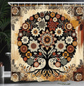 Ambesonne Boho Floral Shower Curtain, Vintage Exotic Tree of Life Inspired Paint on Rusty Weathered Print, Cloth Fabric Bathroom Decor Set with Hooks, 69" W x 70" L, Mustard Beige Cinnamon
