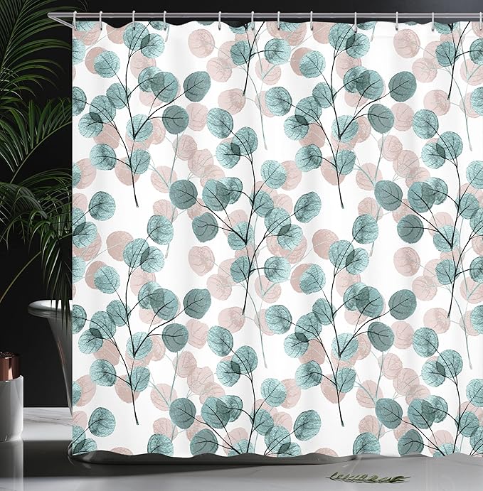 Ambesonne Nature Shower Curtain, Soft Colored Bay Leaf Watercolor Branches Growth Essence Image Print, Cloth Fabric Bathroom Decor Set with Hooks, 69" W x 75" L, Almond Green